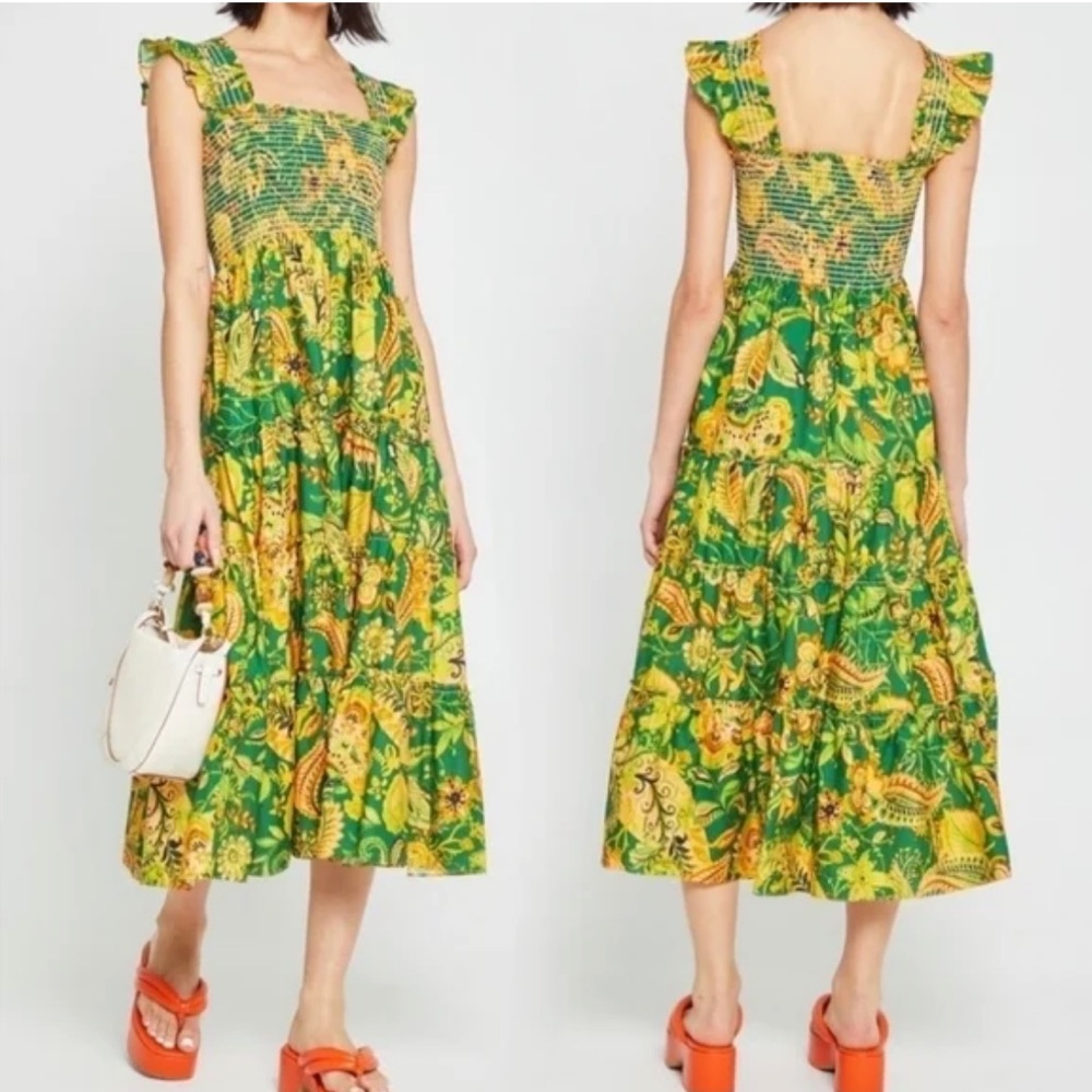 Kourt | Floral Tropical Green | 100% Cotton Dress with pockets | Medium